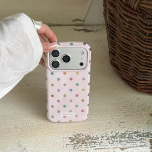 Ins Korean style colorful polka dots phone case compatible with iPhone, elegant design.