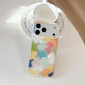 Transparant magnetisch telefoonhoesje met kleurrijke schelptextuur en kunstdesign voor iPhone.