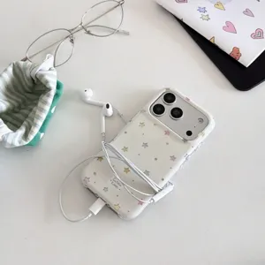 Korean style colorful star phone case detail view, transparent clear cute protective cover.