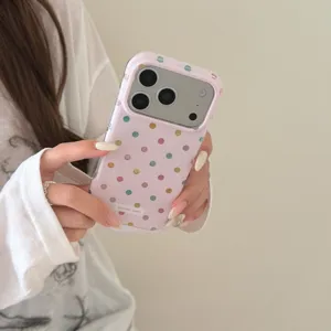 Korean style colorful polka dot phone case compatible with Apple iPhone, stylish and cute accessory.