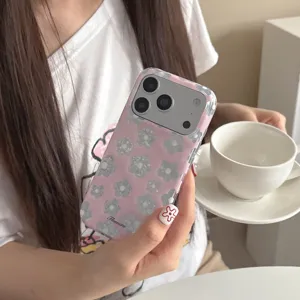 Vue détaillée de coque de téléphone florale rose style coréen, protection double IMD.