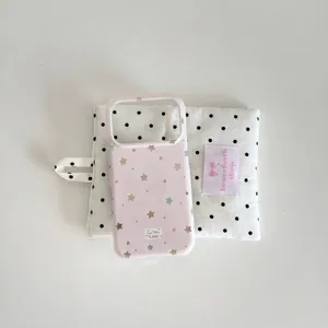 Cute pink holographic star phone case compatible for iPhone, stylish aesthetic mobile cover.