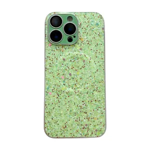 Coque de téléphone magnétique à paillettes vertes pour iPhone, étui brillant luxueux.