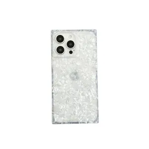 Square pearl shell pattern phone case shockproof clear protective cover for iPhone 14 15 16 Pro Max