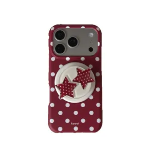 Red polka dot phone case with star stand magnetic compatible with iPhone series.