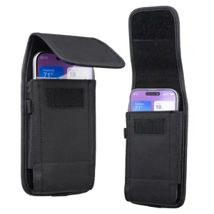 Étui de téléphone de ceinture tactique en nylon universel pour grands smartphones noir.