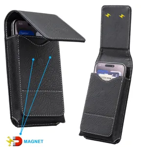 Detail view of universal oxford leather texture phone holster featuring strong magnetic closure.