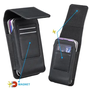 Etui de ceinture holster pour téléphone en cuir PU vertical double noir avec fente carte