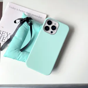 Minimalist mint green leather texture phone case compatible with iPhone Pro series stylish.