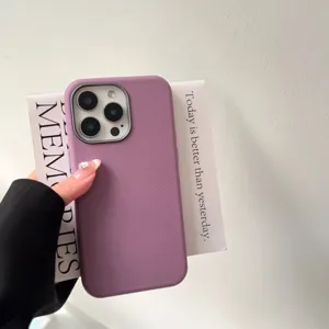 Minimalist solid color leather texture phone case, stylish soft protective cover for smartphone.