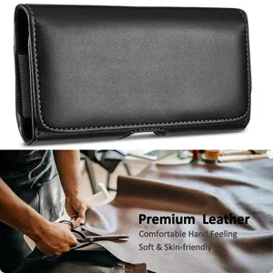 Universelle schwarze Leder Gürteltasche für Handys, robust, langlebig und elegant gestaltet.