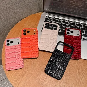 Effen Kleur Krokodillenpatroon Telefoonhoesje Voor iPhone 17 Pro Max 16 15 Pro Ledertextuur Acryl Schokbestendig Halve Cover