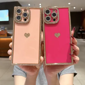 Glitzernde Strass Elektroplatten Handyhülle mit Herz Design für iPhone, Schutzhülle.