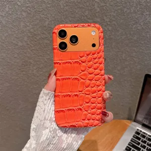 Oranje krokodillenpatroon telefoonhoesje compatibel met iPhone 15 16 17 Pro Max beschermer