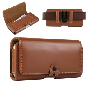 Custodia Orizzontale Universale in Pelle PU per Cellulare da Cintura Portafoglio Tinta Unita Chiusura Magnetica Porta Carte