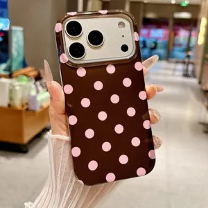 Bruine roze polka dot telefoonhoesje volledige dekking schokbestendigehoes voor iPhone 17 Pro Max