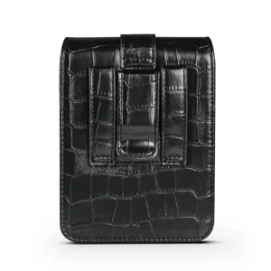 Black crocodile pattern leather phone holster, durable belt clip and loop for easy daily carry.