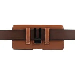 Custodia orizzontale per cellulare in pelle PU marrone con passanti per cintura pratica.