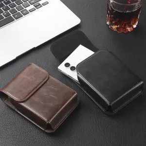 Δερμάτινη θήκη κινητού για πτυσσόμενα smartphone, τσάντα ζώνης σε μαύρο και καφέ.