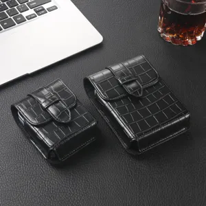 Detail view of black crocodile pattern leather phone holster waist bag for foldable mobile.