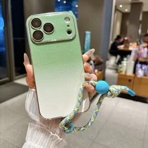 Θήκη τηλεφώνου από δέρματος με κορδόνι για iPhone, διχρωμη προστατευτική θήκη με λουράκι.