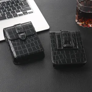 Black crocodile pattern leather phone holster belt pouch for flip foldable phones.
