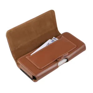 Custodia per telefono orizzontale in pelle PU marrone marsupio con fessura per carte.