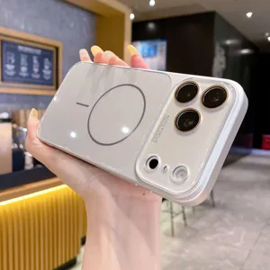 Funda de teléfono magnética de vidrio MagSafe para iPhone Pro Max con protección de cámara trasera.