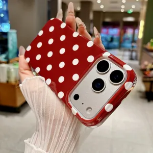 Rood polkadot telefoonhoesje voor iPhone, volledige camerabescherming beschermhoes.