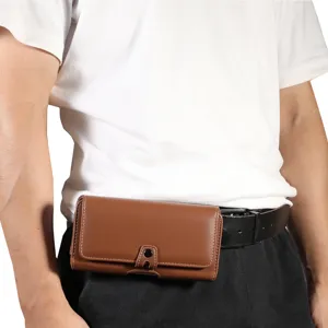Borsa da cintura orizzontale in pelle PU per cellulare con dettaglio di chiusura.