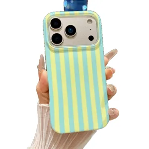 Blue and yellow vertical striped iPhone case IMD full protection drop proof cover.