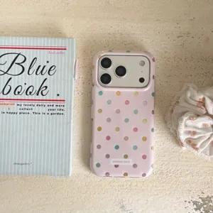 Pink colorful polka dots phone case for iPhone, stylish aesthetic protective phone cover.