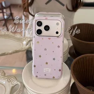 Ins Korean style pink colorful stars phone case compatible with iPhone 17 Pro Max 16 15