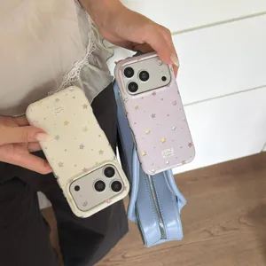 Korean style colorful star phone case detail close up showing cute design and dual color.
