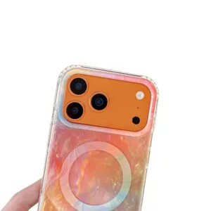 Kleurrijk marmeren schelp patroon magnetische telefoonhoesje met draadloze oplaadring voor smartphone.