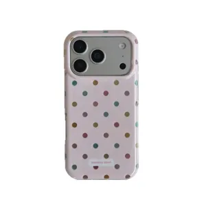 Korean style colorful polka dot phone case for iPhone, cute pink protective back cover.