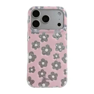 Coque de téléphone à fleurs roses pour iPhone, étui de protection IMD brillant femme.