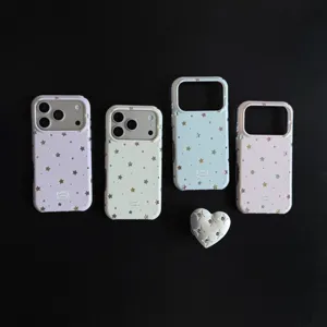 INS Korean style colorful star phone case with cute heart stand for iPhone 16 17 pro max