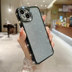 Funda de Teléfono con Purpurina y Estrás Galvanizada Transparente Anticaídas iPhone