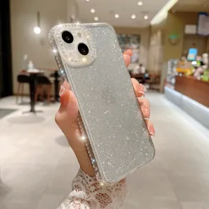 Funda para teléfono con pedrería brillante compatible con iPhone, protector transparente