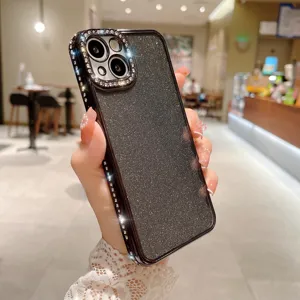 Funda de teléfono con purpurina y diamantes de imitación con marco elegante y protector.