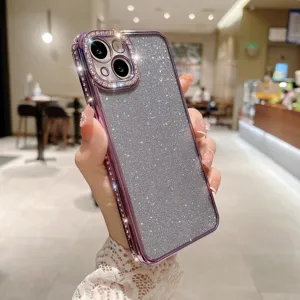 Funda de protección brillante con purpurina y diamantes para cámara de móvil elegante.