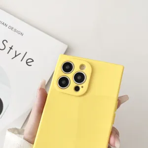 Yellow square TPU phone case for iPhone, precise camera cutouts, full protection cover.