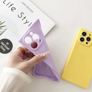 Detailed view of square solid color TPU protective phone case showing precision camera holes.