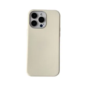 Minimalist beige leather texture phone case, compatible with iPhone Pro max, soft cover.