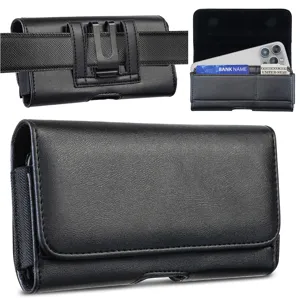 Universelle Horizontale PU Leder Handy Gürteltasche Hülle Für Smartphone Mit Clip Schlaufe Magnetverschluss Kartenschlitz Schwarz