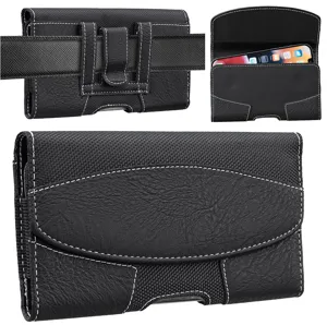 Funda de Cinturón Universal de Cuero PU para Hombre Cierre Magnético Ranura Tarjeta Holster para Teléfono Móvil