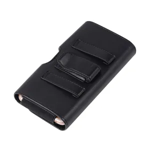 Black leather phone holster for men with belt clip loop magnetic closure utility pouch case
