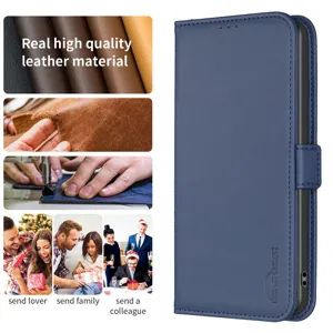 Donkerblauwe PU lederen portefeuille hoesje met kaartsleuven en premium telefoonbescherming.