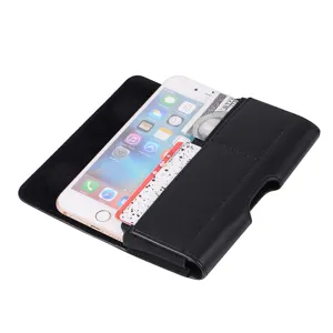 Men leather phone holster belt case with card slot multi-functional pouch detail view.